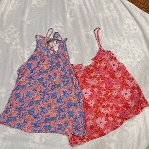 Pink Rose Floral Tank Tops - Blue and Red